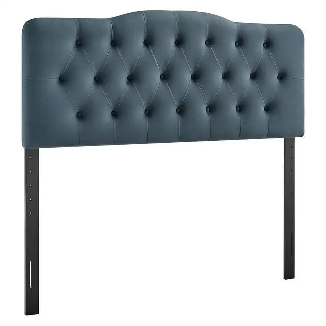 Alt view image 3 of 7 - Annabel Performance Velvet Adjustable King Headboard in Cadet Blue - Stain-Resistant Padded Headboard Only with Diamond Button Tufting and 7 Height-Adjustable Positions