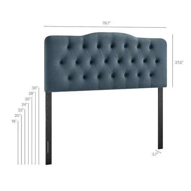 Alt view image 2 of 7 - Annabel Performance Velvet Adjustable King Headboard in Cadet Blue - Stain-Resistant Padded Headboard Only with Diamond Button Tufting and 7 Height-Adjustable Positions