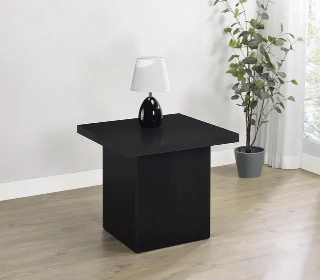 Alt view image 2 of 7 - Coaster Home Furnishings - Devar - Wood - Square End Table with Thick Top, Plinth Base, and Blocky Frame - Living Room - 23.5-Inch - Black - 706277