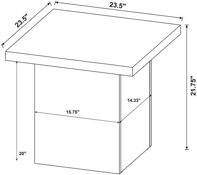 Alt view image 3 of 7 - Coaster Home Furnishings - Devar - Wood - Square End Table with Thick Top, Plinth Base, and Blocky Frame - Living Room - 23.5-Inch - Black - 706277