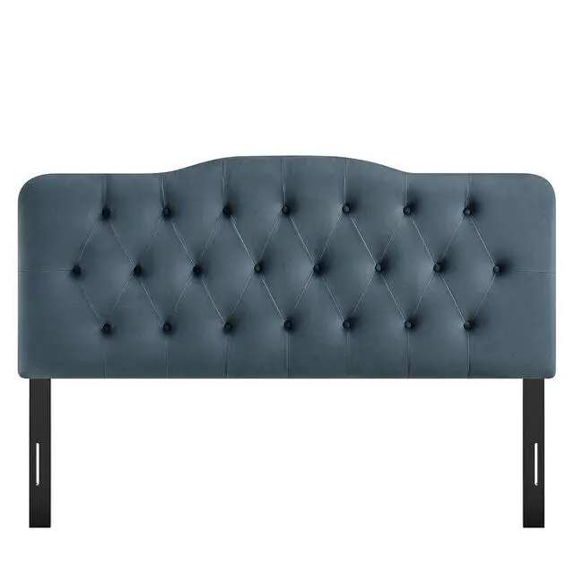 Alt view image 7 of 7 - Annabel Performance Velvet Adjustable King Headboard in Cadet Blue - Stain-Resistant Padded Headboard Only with Diamond Button Tufting and 7 Height-Adjustable Positions