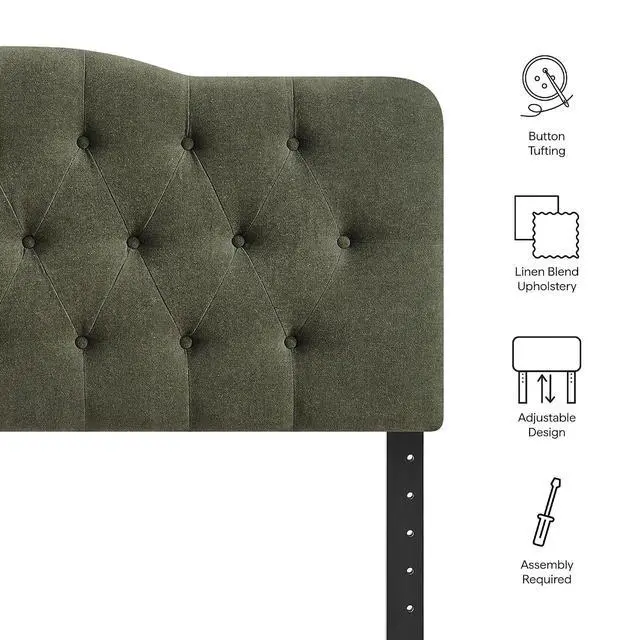 Alt view image 4 of 7 - Annabel Premium Linen Blend King Headboard in Sage - Soft Fabric Headboard Only with Diamond Button Tufting and 7 Height-Adjustable Positions