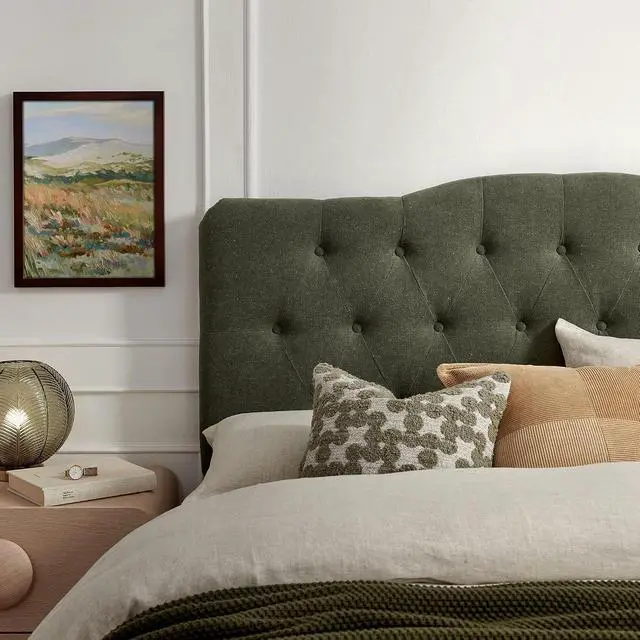 Alt view image 5 of 7 - Annabel Premium Linen Blend King Headboard in Sage - Soft Fabric Headboard Only with Diamond Button Tufting and 7 Height-Adjustable Positions