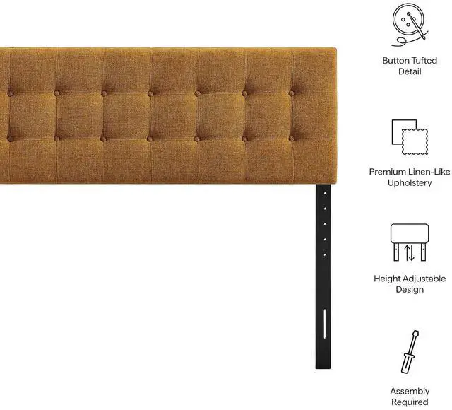 Alt view image 4 of 7 - Emily Full Size Performance Fabric Headboard in Copper - Linen-Like Upholstery with Button Tufting and 7 Adjustable Height Positions