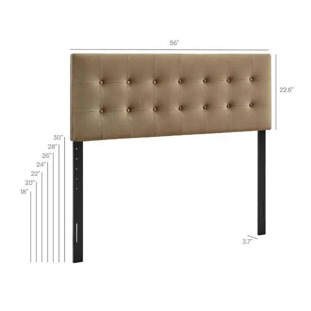 Alt view image 2 of 7 - Emily Full Size Performance Velvet Headboard in Taupe - Stain-Resistant Velvet Upholstery with Button Tufting and 7 Adjustable Height Positions