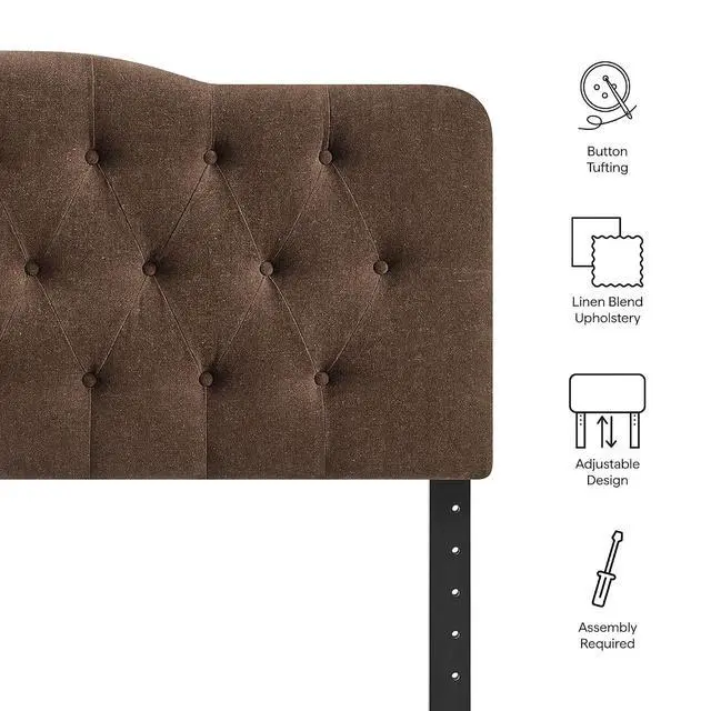 Alt view image 4 of 7 - Annabel Premium Linen Blend Queen Headboard in Cocoa - Soft Fabric Headboard Only with Diamond Button Tufting and 7 Height-Adjustable Positions