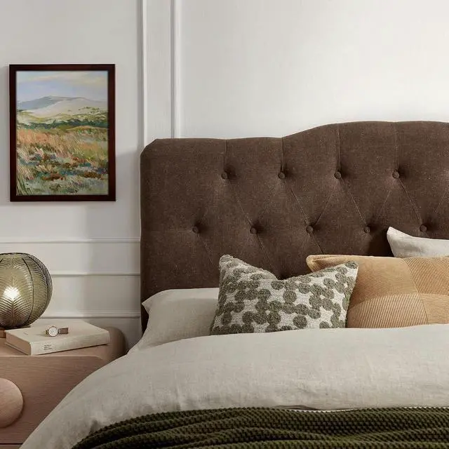 Alt view image 5 of 7 - Annabel Premium Linen Blend Queen Headboard in Cocoa - Soft Fabric Headboard Only with Diamond Button Tufting and 7 Height-Adjustable Positions