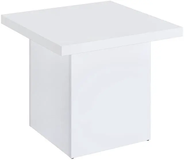 Main image of Coaster Home Furnishings - Devar - Wood - Square End Table with Thick Top, Plinth Base, and Blocky Frame - Living Room - 23.5-Inch - White High Gloss - 710897