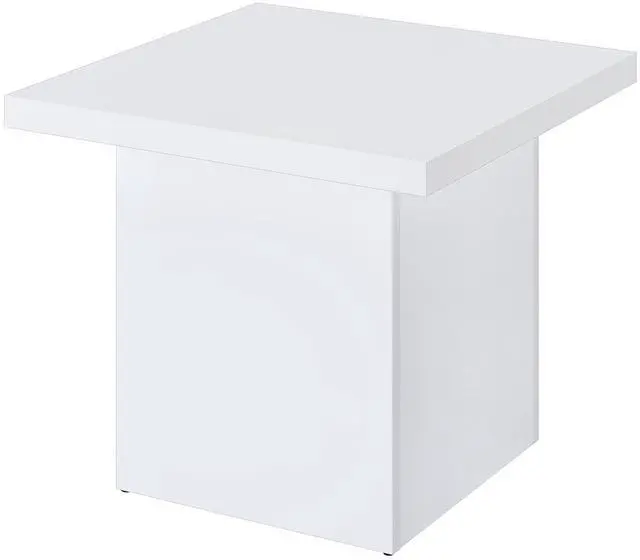 Alt view image 5 of 7 - Coaster Home Furnishings - Devar - Wood - Square End Table with Thick Top, Plinth Base, and Blocky Frame - Living Room - 23.5-Inch - White High Gloss - 710897