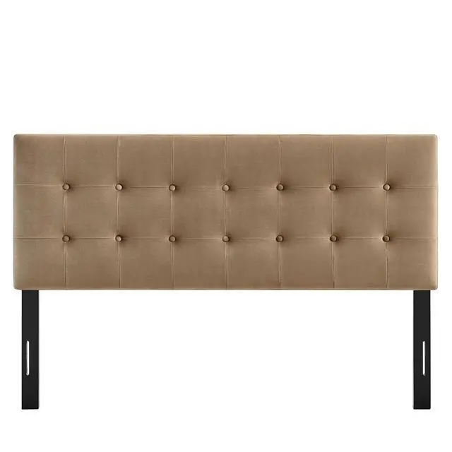 Alt view image 7 of 7 - Emily Full Size Performance Velvet Headboard in Taupe - Stain-Resistant Velvet Upholstery with Button Tufting and 7 Adjustable Height Positions
