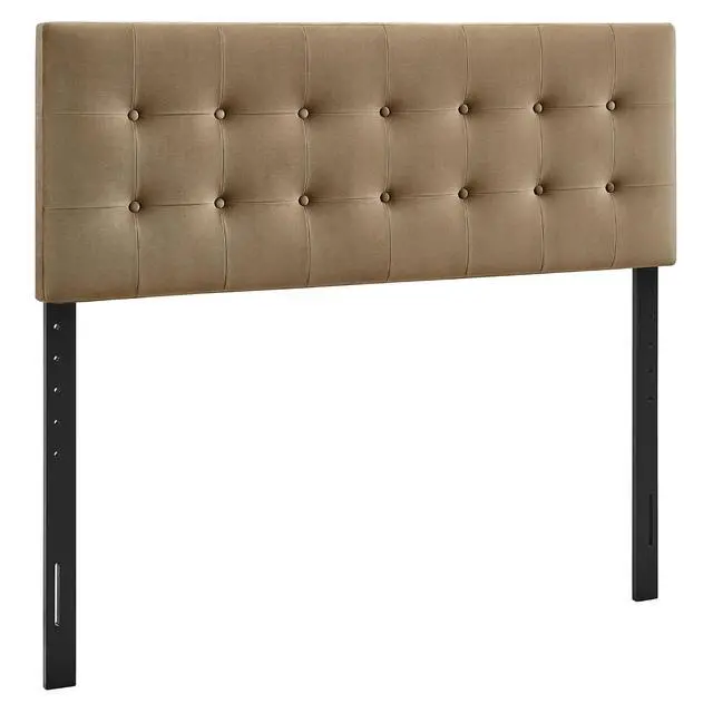 Alt view image 3 of 7 - Emily Full Size Performance Velvet Headboard in Taupe - Stain-Resistant Velvet Upholstery with Button Tufting and 7 Adjustable Height Positions