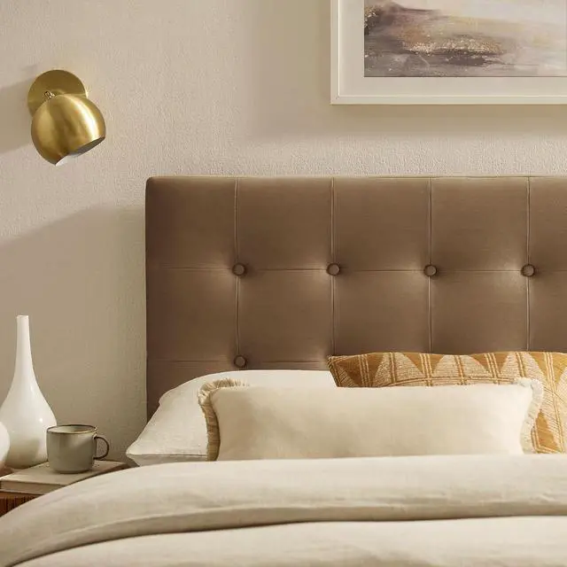 Alt view image 5 of 7 - Emily Full Size Performance Velvet Headboard in Taupe - Stain-Resistant Velvet Upholstery with Button Tufting and 7 Adjustable Height Positions