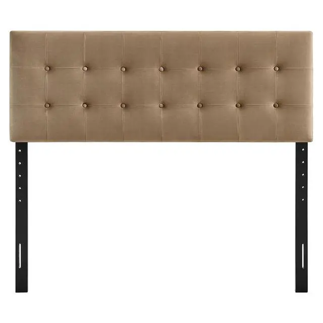 Alt view image 6 of 7 - Emily Full Size Performance Velvet Headboard in Taupe - Stain-Resistant Velvet Upholstery with Button Tufting and 7 Adjustable Height Positions