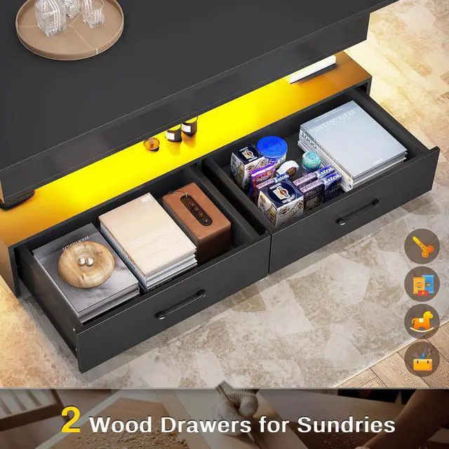 Alt view image 5 of 7 - 40" Lift Top Coffee Table, Coffee Tables with Storage for Living Room, Small Coffee Table with 2 Drawers & LED Light for Dining Reception Room, Black