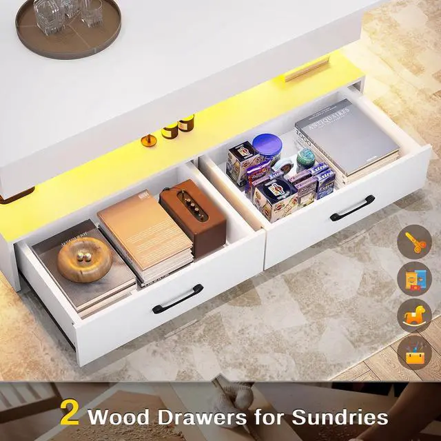 Alt view image 5 of 7 - 40" Lift Top Coffee Table, Coffee Tables with Storage for Living Room, Small Coffee Table with 2 Drawers & LED Light for Dining Reception Room, White