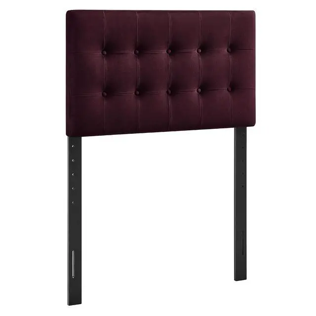 Alt view image 3 of 7 - Emily Twin Size Performance Velvet Headboard in Mulberry - Stain-Resistant Velvet Upholstery with Button Tufting and 7 Adjustable Height Positions