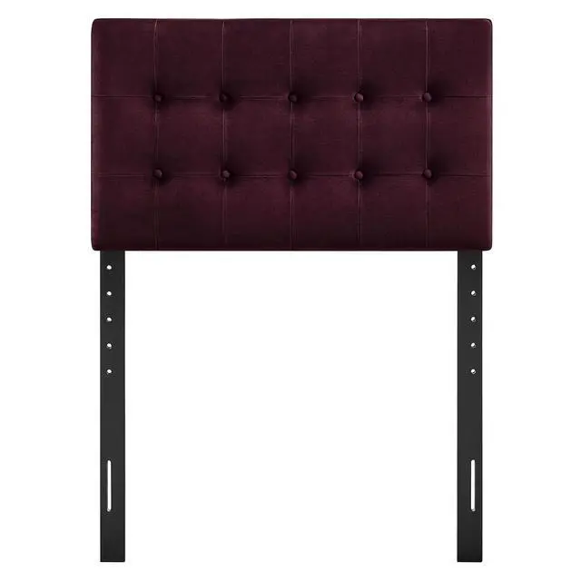 Alt view image 6 of 7 - Emily Twin Size Performance Velvet Headboard in Mulberry - Stain-Resistant Velvet Upholstery with Button Tufting and 7 Adjustable Height Positions