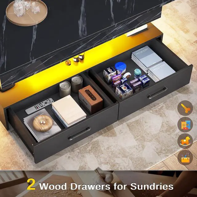 Alt view image 5 of 7 - 40" Lift Top Coffee Table, Coffee Tables with Storage for Living Room, Small Coffee Table with 2 Drawers & LED Light for Dining Reception Room, Black Marble