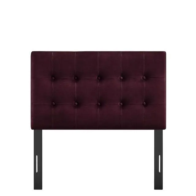 Alt view image 7 of 7 - Emily Twin Size Performance Velvet Headboard in Mulberry - Stain-Resistant Velvet Upholstery with Button Tufting and 7 Adjustable Height Positions