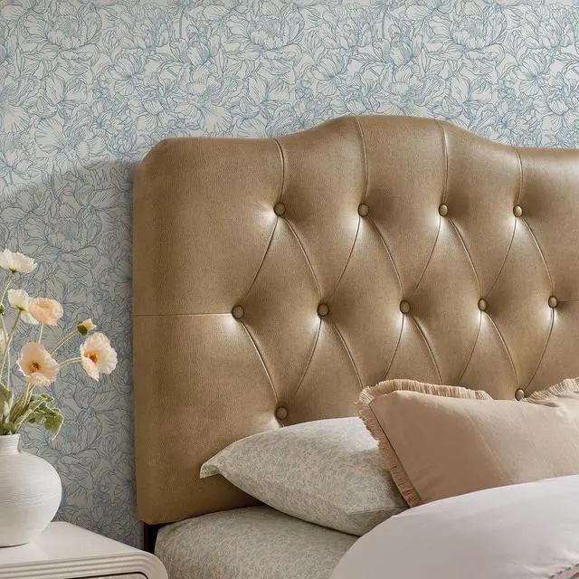 Alt view image 5 of 7 - Annabel Faux Leather Adjustable Twin Headboard in Toast - Padded Vegan Leather Headboard with 7 Height-Adjustable Positions