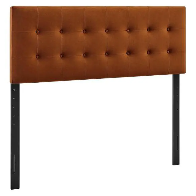 Alt view image 3 of 7 - Emily Queen Size Performance Velvet Headboard in Rust - Stain-Resistant Velvet Upholstery with Button Tufting and 7 Adjustable Height Positions