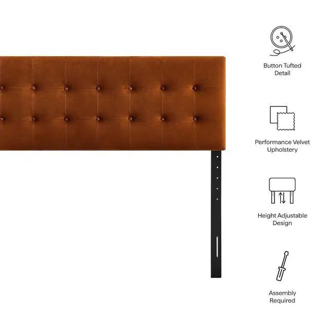 Alt view image 4 of 7 - Emily Queen Size Performance Velvet Headboard in Rust - Stain-Resistant Velvet Upholstery with Button Tufting and 7 Adjustable Height Positions