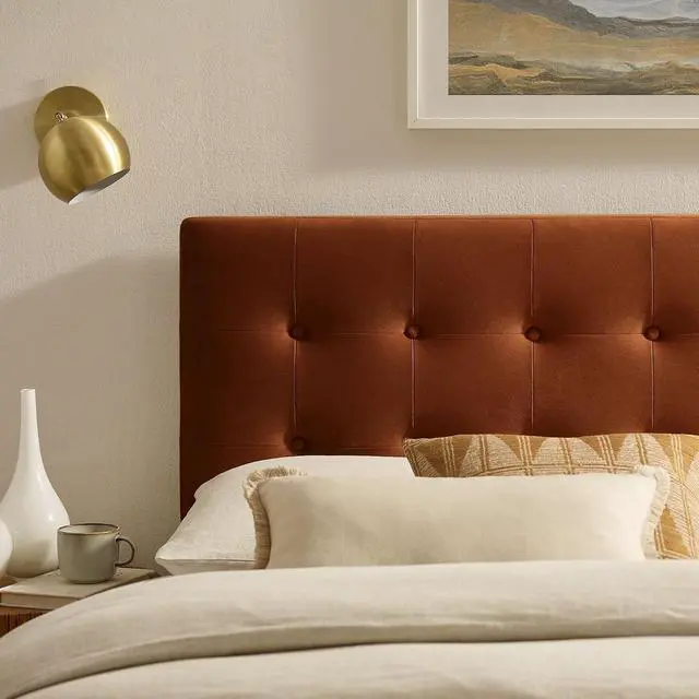 Alt view image 5 of 7 - Emily Queen Size Performance Velvet Headboard in Rust - Stain-Resistant Velvet Upholstery with Button Tufting and 7 Adjustable Height Positions
