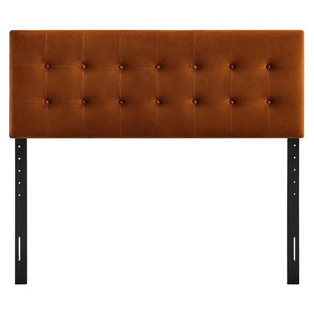 Alt view image 6 of 7 - Emily Queen Size Performance Velvet Headboard in Rust - Stain-Resistant Velvet Upholstery with Button Tufting and 7 Adjustable Height Positions