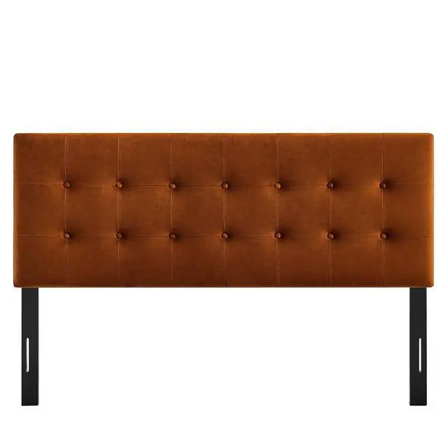 Alt view image 7 of 7 - Emily Queen Size Performance Velvet Headboard in Rust - Stain-Resistant Velvet Upholstery with Button Tufting and 7 Adjustable Height Positions