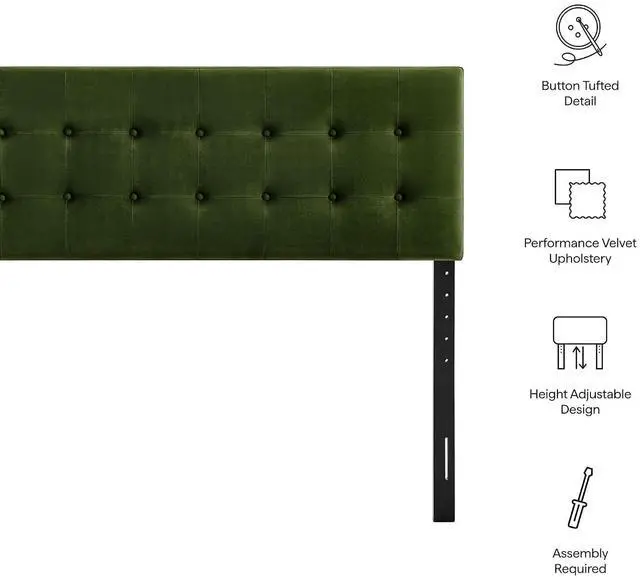 Alt view image 4 of 7 - Emily King Size Performance Velvet Headboard in Moss Green - Stain-Resistant Velvet Upholstery with Button Tufting and 7 Adjustable Height Positions