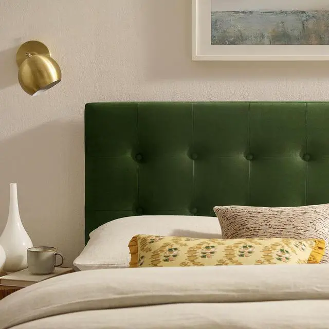 Alt view image 5 of 7 - Emily King Size Performance Velvet Headboard in Moss Green - Stain-Resistant Velvet Upholstery with Button Tufting and 7 Adjustable Height Positions