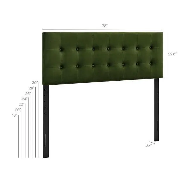 Alt view image 2 of 7 - Emily King Size Performance Velvet Headboard in Moss Green - Stain-Resistant Velvet Upholstery with Button Tufting and 7 Adjustable Height Positions
