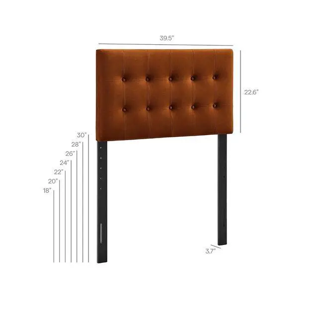 Alt view image 2 of 7 - Emily Twin Size Performance Velvet Headboard in Rust - Stain-Resistant Velvet Upholstery with Button Tufting and 7 Adjustable Height Positions