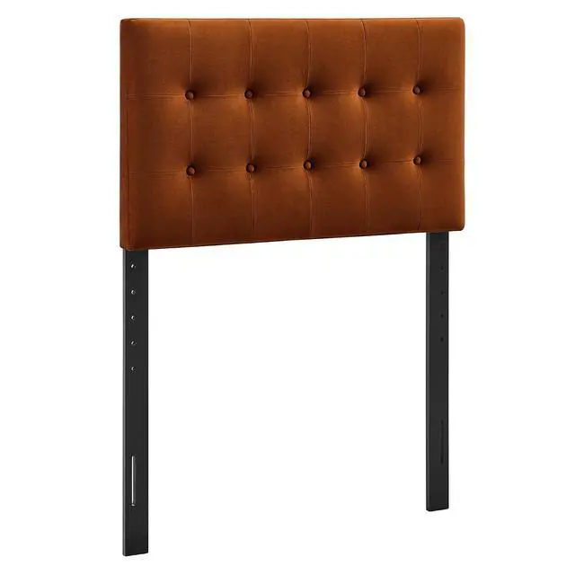 Alt view image 3 of 7 - Emily Twin Size Performance Velvet Headboard in Rust - Stain-Resistant Velvet Upholstery with Button Tufting and 7 Adjustable Height Positions