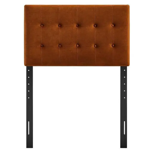 Alt view image 6 of 7 - Emily Twin Size Performance Velvet Headboard in Rust - Stain-Resistant Velvet Upholstery with Button Tufting and 7 Adjustable Height Positions