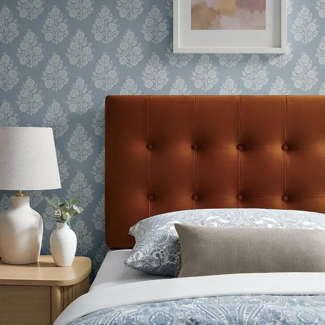 Alt view image 5 of 7 - Emily Twin Size Performance Velvet Headboard in Rust - Stain-Resistant Velvet Upholstery with Button Tufting and 7 Adjustable Height Positions
