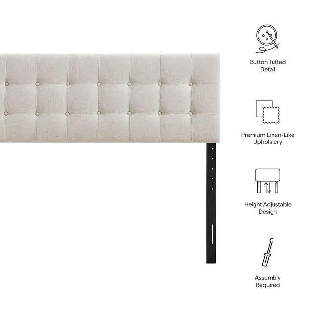 Alt view image 4 of 7 - Emily Full Size Performance Fabric Headboard in Linen - Linen-Like Upholstery with Button Tufting and 7 Adjustable Height Positions