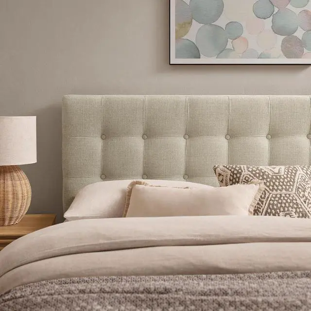 Alt view image 5 of 7 - Emily Full Size Performance Fabric Headboard in Linen - Linen-Like Upholstery with Button Tufting and 7 Adjustable Height Positions