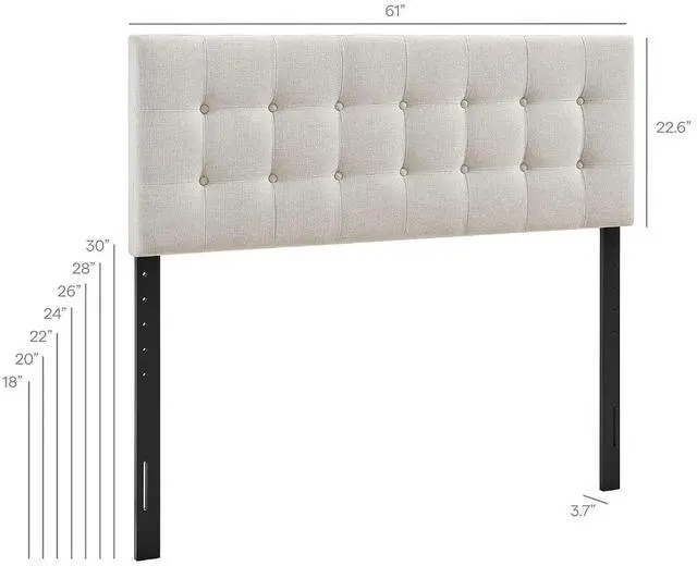 Alt view image 2 of 7 - Emily Queen Size Fabric Headboard in Linen - Linen-Like Upholstery with Button Tufting and 7 Adjustable Height Positions