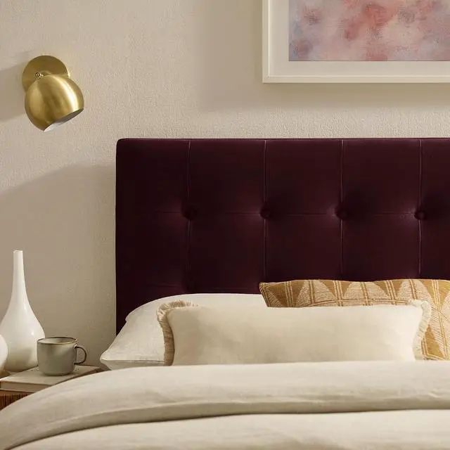 Alt view image 5 of 7 - Emily King Size Performance Velvet Headboard in Mulberry - Stain-Resistant Velvet Upholstery with Button Tufting and 7 Adjustable Height Positions