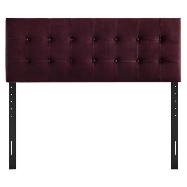 Alt view image 6 of 7 - Emily King Size Performance Velvet Headboard in Mulberry - Stain-Resistant Velvet Upholstery with Button Tufting and 7 Adjustable Height Positions