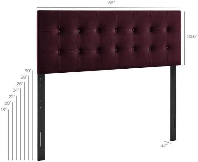 Alt view image 2 of 7 - Emily Full Size Performance Velvet Headboard in Mulberry - Stain-Resistant Velvet Upholstery with Button Tufting and 7 Adjustable Height Positions