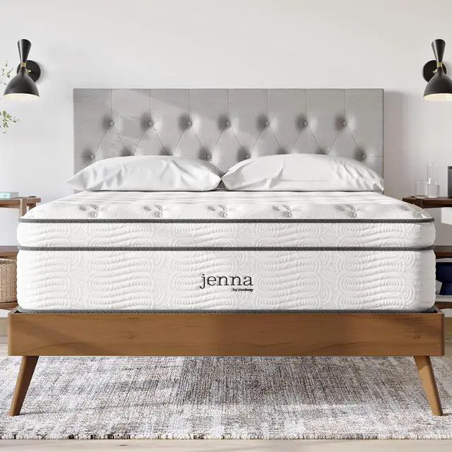 Main image of Jenna 14 Innerspring and Memory Foam Queen Mattress With Individually Encased Coils, White