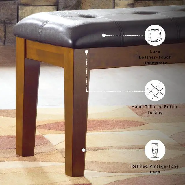 Alt view image 4 of 7 - Signature Design by Ashley Ralene Tufted Upholstered Dining Room Bench, Medium Brown