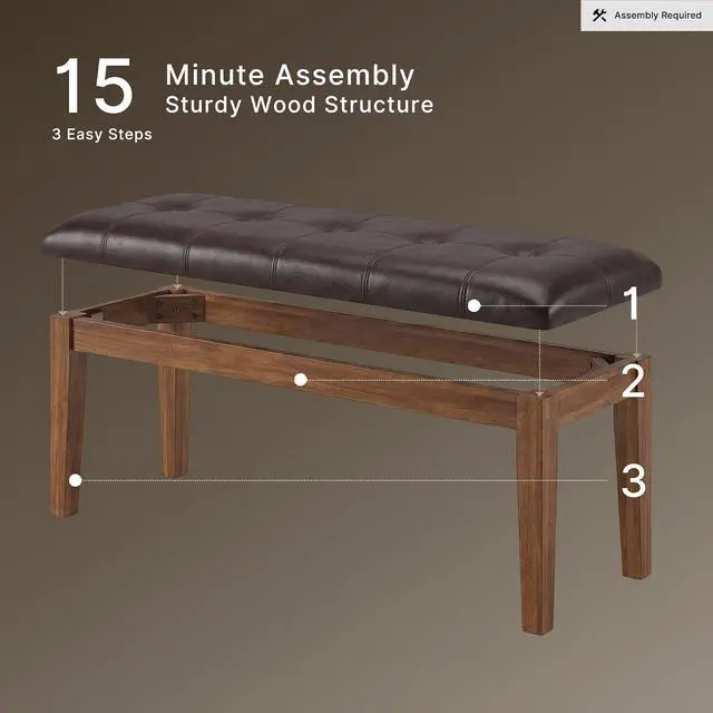 Alt view image 7 of 7 - Signature Design by Ashley Ralene Tufted Upholstered Dining Room Bench, Medium Brown