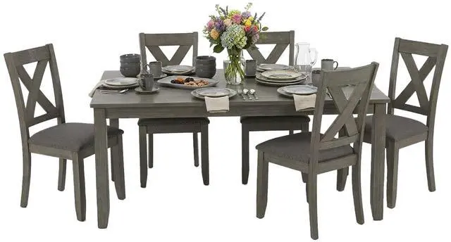 Main image of Caitbrook Rustic 7-Piece Dining Set Rectangular Table with 6 X-Back Upholstered Chairs, Gray