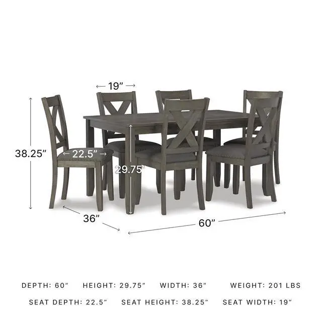 Alt view image 2 of 7 - Caitbrook Rustic 7-Piece Dining Set Rectangular Table with 6 X-Back Upholstered Chairs, Gray