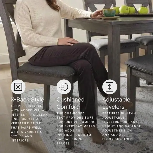 Alt view image 3 of 7 - Caitbrook Rustic 7-Piece Dining Set Rectangular Table with 6 X-Back Upholstered Chairs, Gray