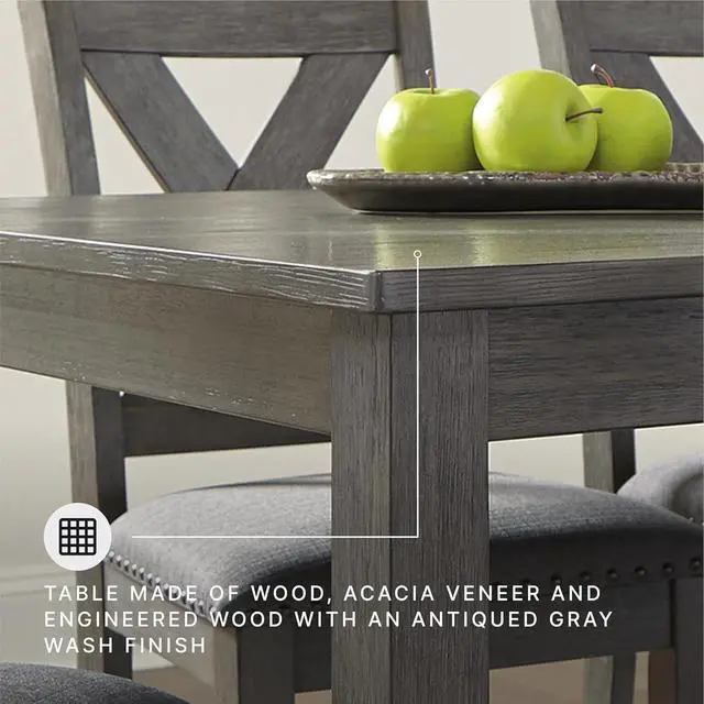 Alt view image 6 of 7 - Caitbrook Rustic 7-Piece Dining Set Rectangular Table with 6 X-Back Upholstered Chairs, Gray