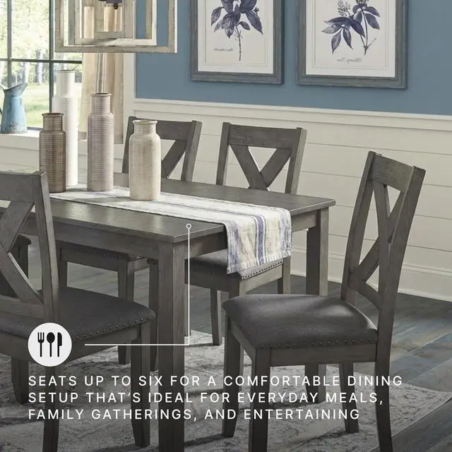 Alt view image 5 of 7 - Caitbrook Rustic 7-Piece Dining Set Rectangular Table with 6 X-Back Upholstered Chairs, Gray